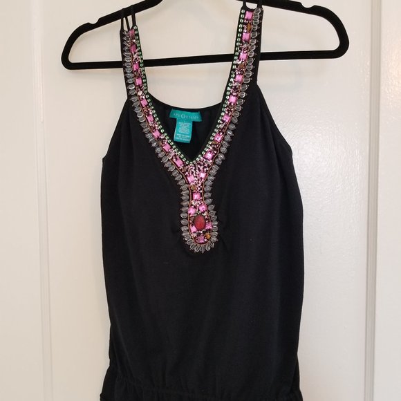 AphOrism Women's Small Black Bejeweled Knit Tank Top - Picture 1 of 8